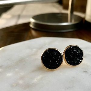Black & Gold Druzy Stone Stainless Stud Earrings Jewelry New Crystal